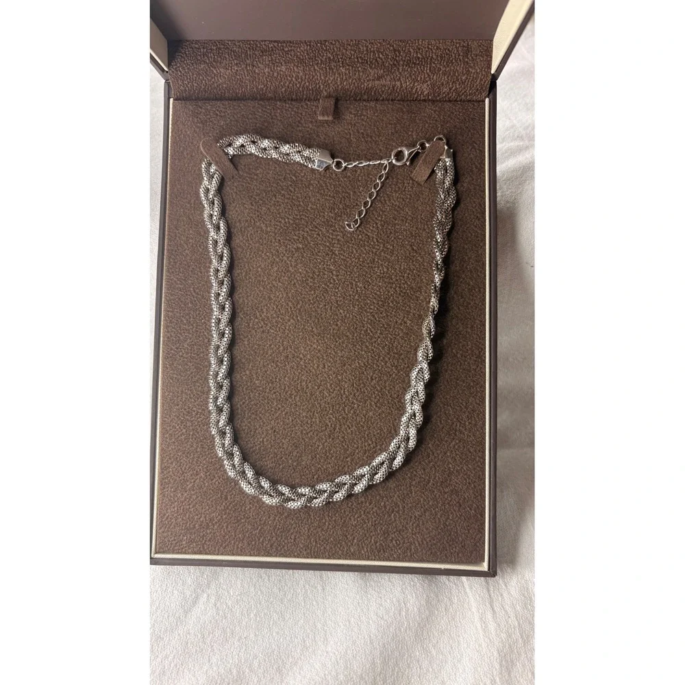 Jared Braided Popcorn Chain Necklace 925 Sterling Silver 16 Inch Woven Mesh